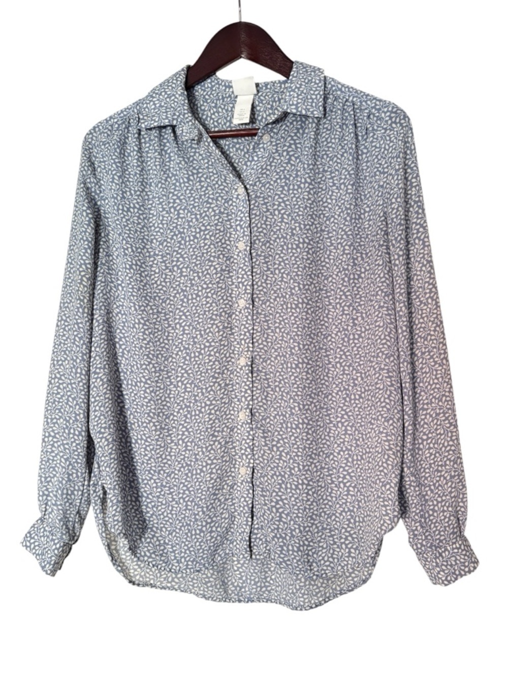 H&M women's floral button down long sleeves shirt/blouse size S/M (6) blue/white